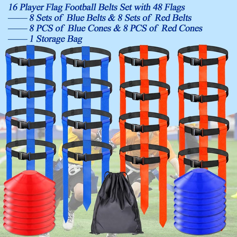 Unixing 16 Sets Flag Football Belts, Adjustable Flag Football Set, Flag Football Flags Training Set Include Cones, Storage Bag, 16 Sets Flag Football Belts with Cones - Image 2
